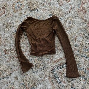 Princess Polly Brown Fitted Ribbed Blouse